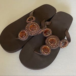 Brown beaded sandals